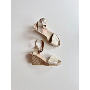 J CREW Corsica Gold Leather Platform Espadrille Wedge Sandals, Size 7